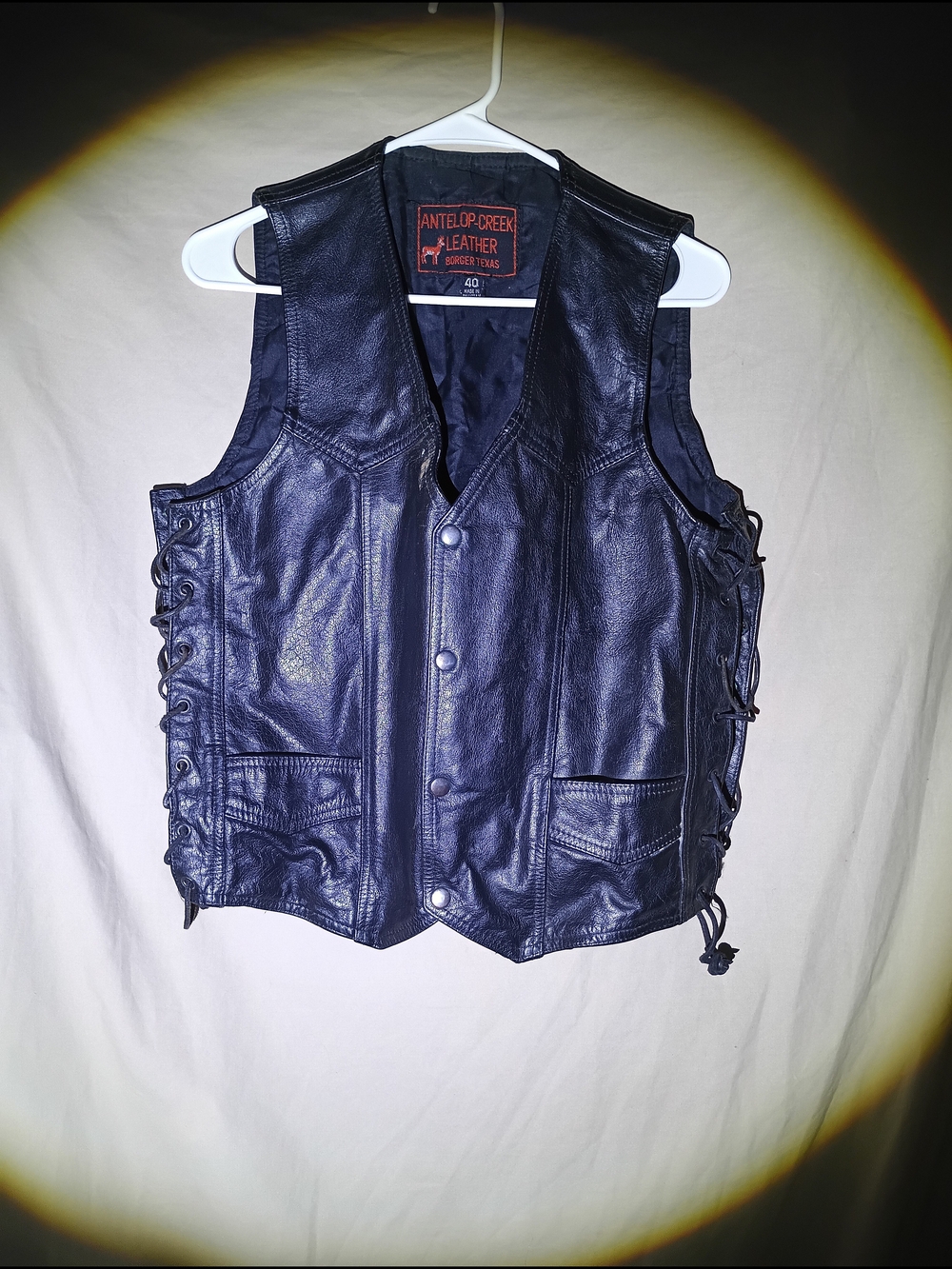 Antelope Creek Leather Black Biker Vest Lace Up Sides Size 40 Pakistan